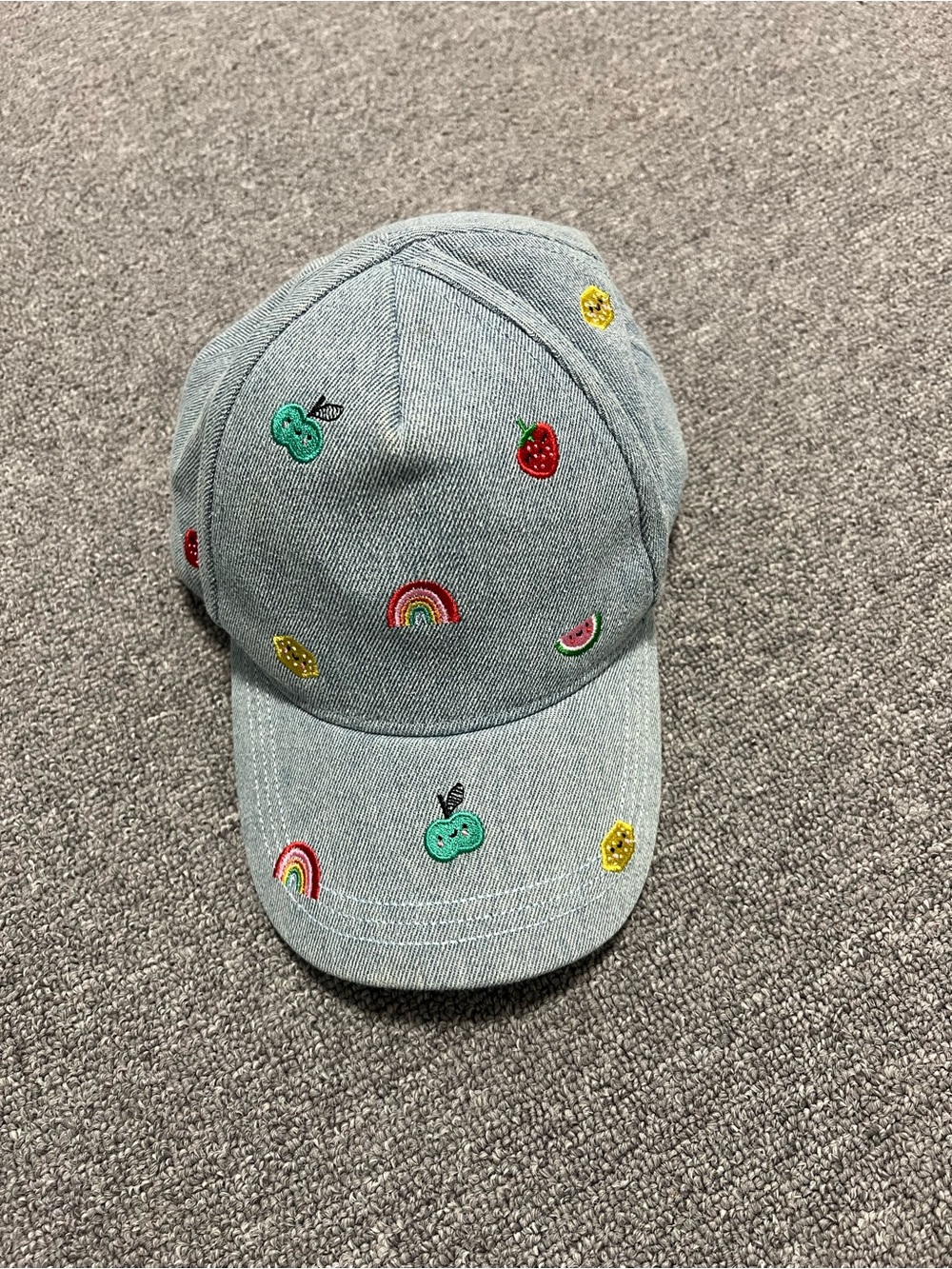 Light Blue Denim Cap with Colorful Fruit & Rainbow Embroidery Kidโs 4-8T